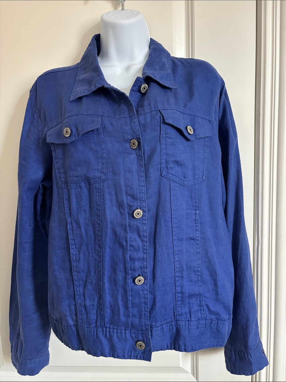 Jones New York Blue Women's Linen Button-Front Jacket Size L